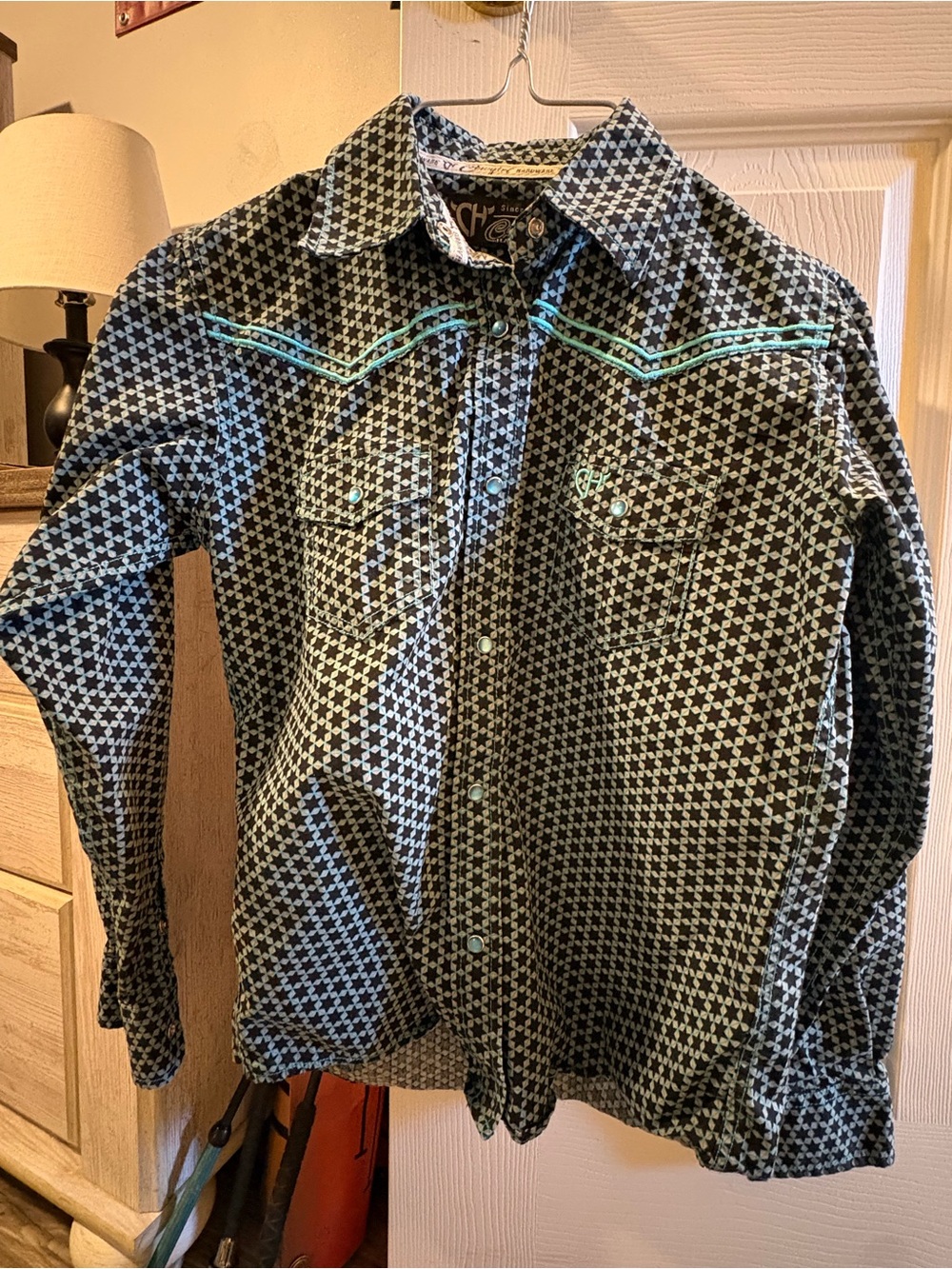 Girls Star Blue Button Down